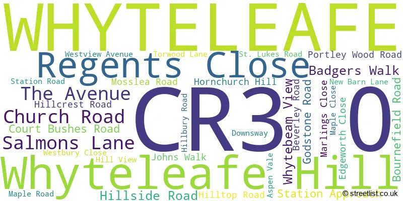 A word cloud for the CR3 0 postcode